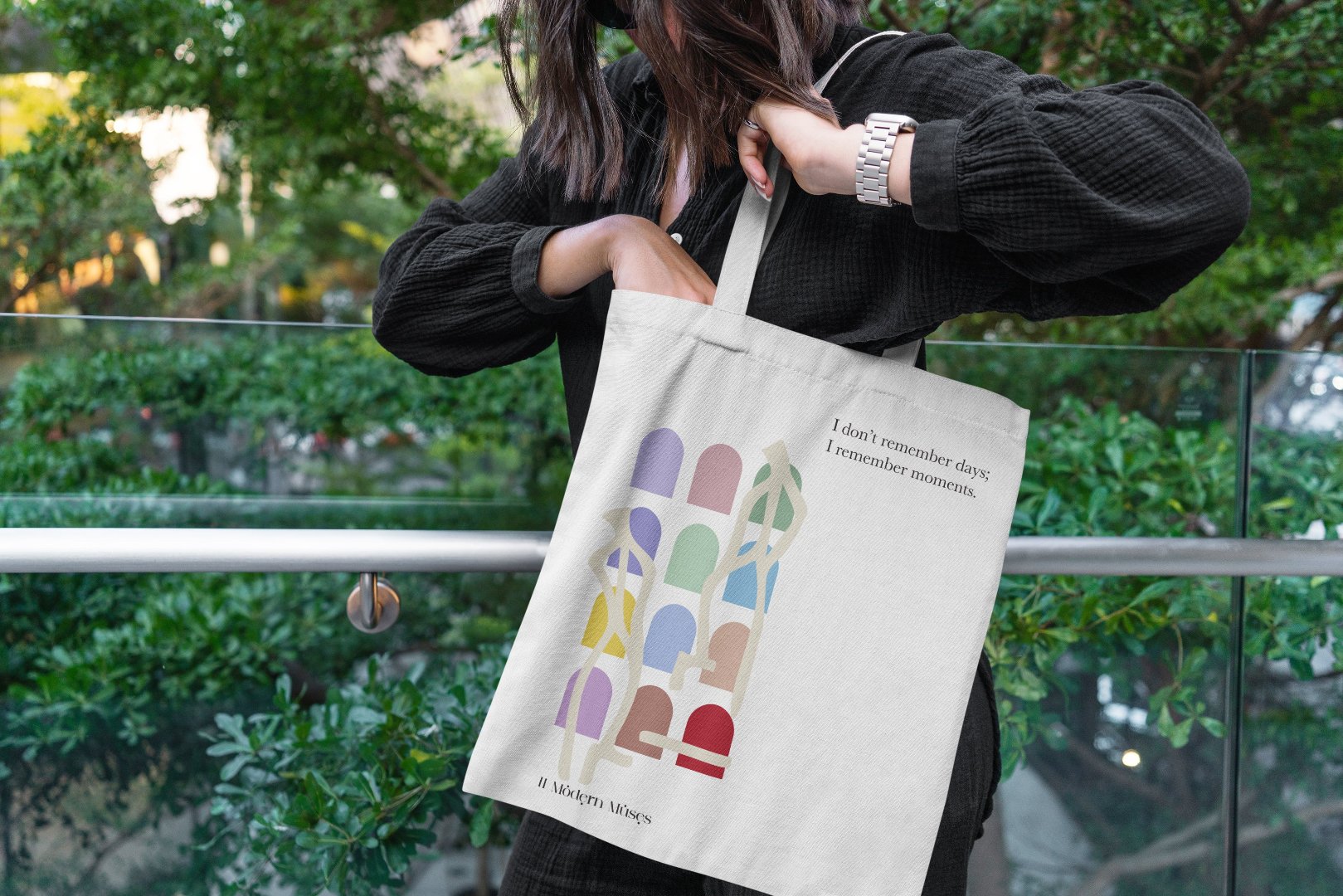 Canvas tote bag from the Moments collection, featuring a minimalist line-art design inspired by the 2025 Planner. Ideal for carrying daily essentials, with a matching aesthetic for fans of thoughtful planning and reflection.